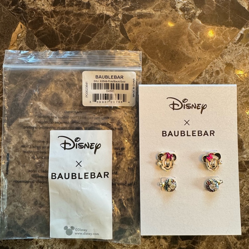 BaubleBar Disney Minnie Mouse Holiday Earrings - Pink and Gold - Picture 3 of 3